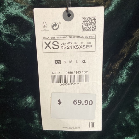 Zara XS Emerald Green Shoulder Pad Draped Dress - Picture 3 of 3